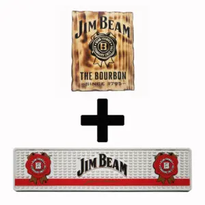 Jim Beam 2 Rustic Combo Pack - Timber Sign + Rubber Bar Mat Runner