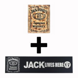 Jack Daniels 2 Rustic Combo Pack - Timber Sign + Rubber Bar Mat Runner