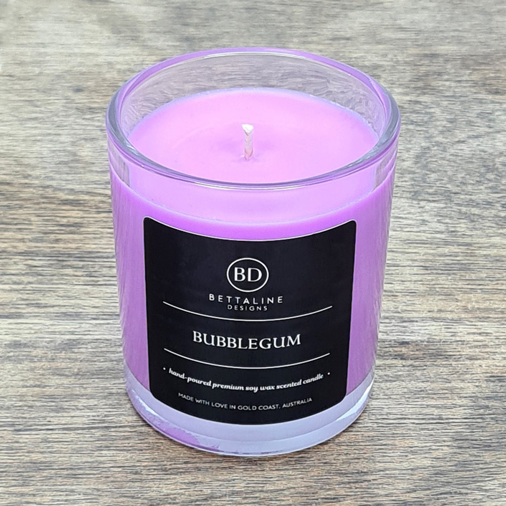 Bubblegum 100 Soy Wax Scented Glass Candles Bettaline Designs