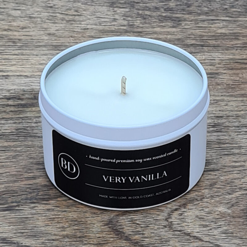Very Vanilla 100 Soy Wax Scented Tin Candle Bettaline Designs