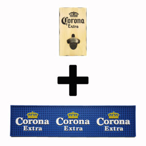 Corona Combo Pack - Bottle Opener + Rubber Bar Mat Runner