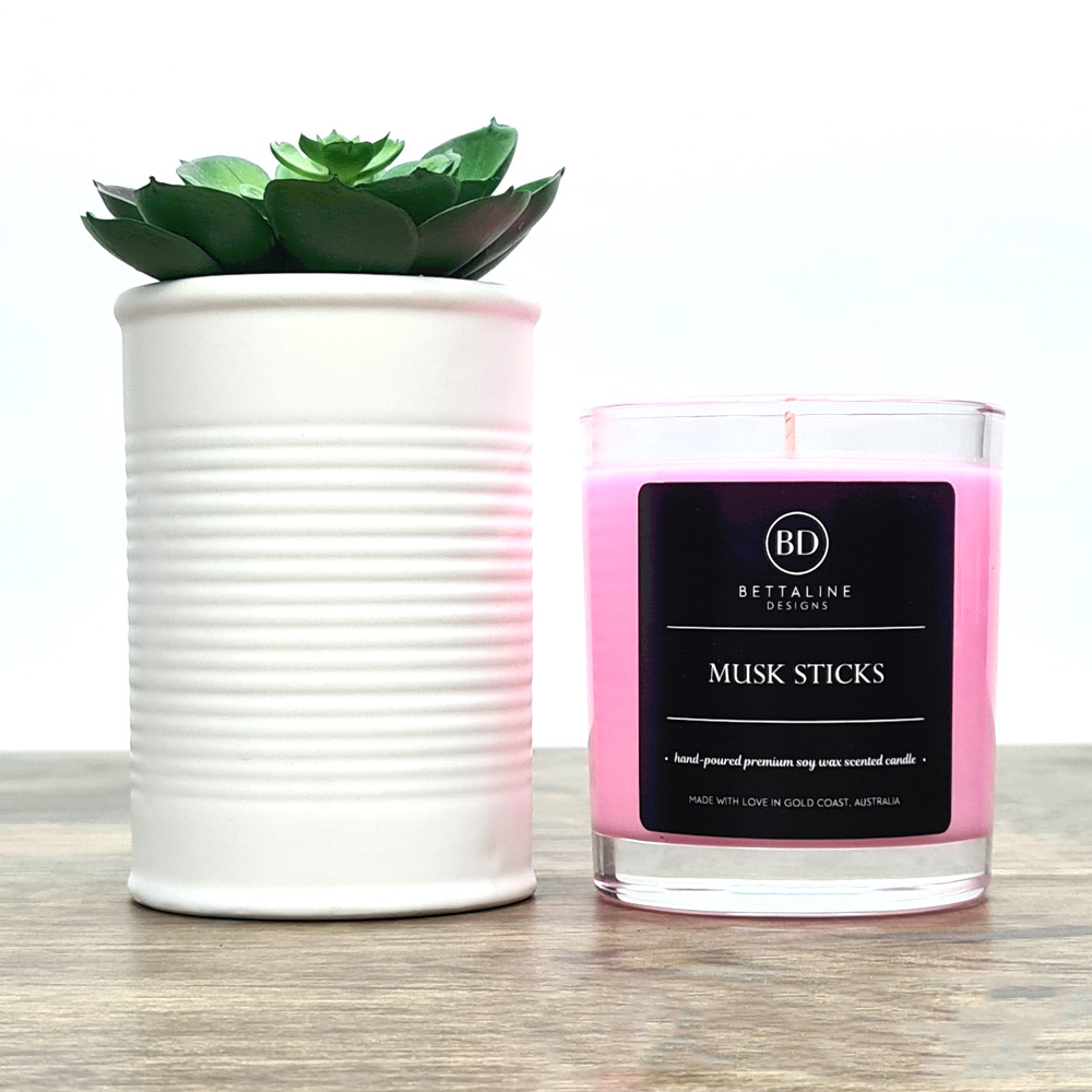 Musk Sticks - 100% Soy Wax Scented Glass Candle - Bettaline Designs